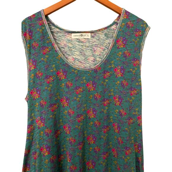 Natural Life The Hangout Tank Midi Dress Large Floral 100% Cotton Colorful Boho - Picture 5 of 10